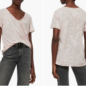 All Saints Medium Emelyn Leo Pink Burnout Short Sleeve Tee